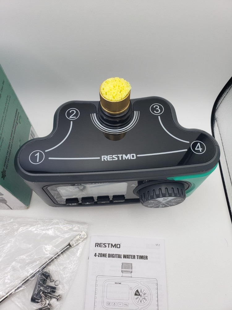 RESTMO 4-Zone Digital Water Timer w/ Brass Inlet 4-Outlet Programmable (0-HT-3D)