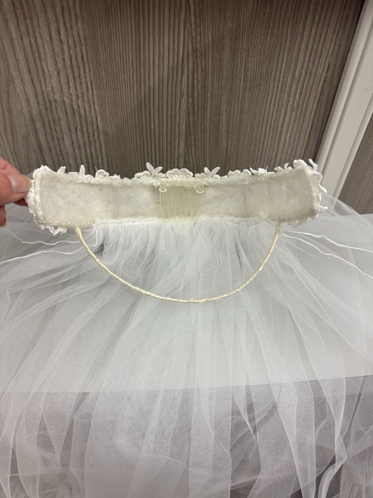 Vintage Bridal Veil And Lace Cap With Beading 1970’s