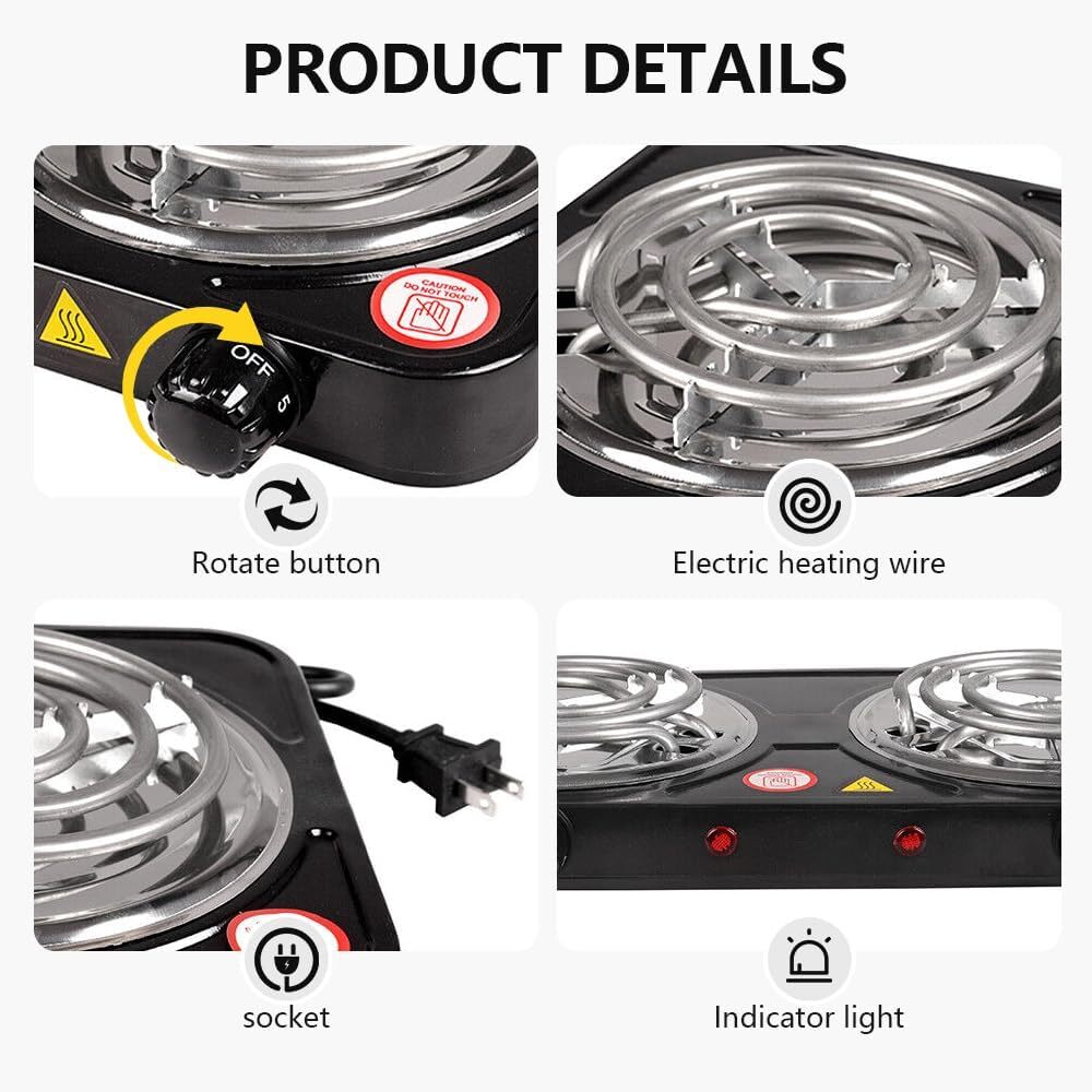 2000W Portable Kitchen Electric Double Burner Hot Plate Cooktop Cooking Stove