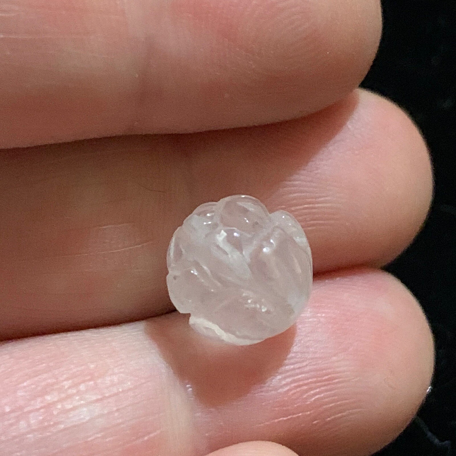 One Vintage Carved Chinese Bead Rose Quartz Pink Lotus Flower Design 10mm Round