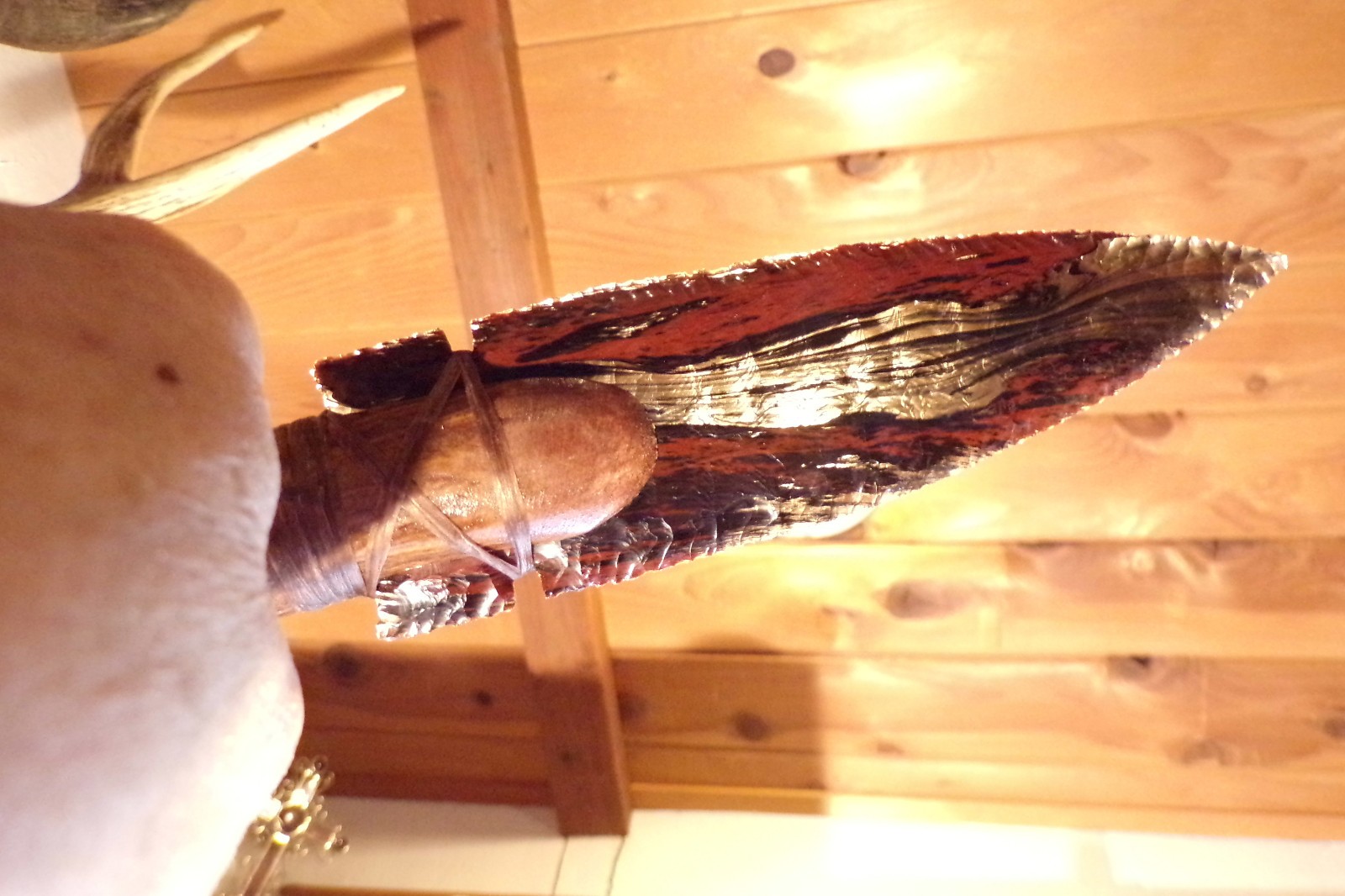 Large Triple Flow Obsidian Fox Ear Knife Flint Knapping Black Powder COA