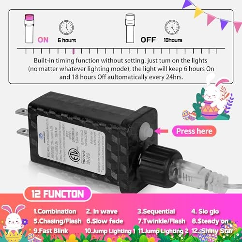 100 LED Easter Mini Lights - 33Ft Pastel Colored Connect String Light Plug in