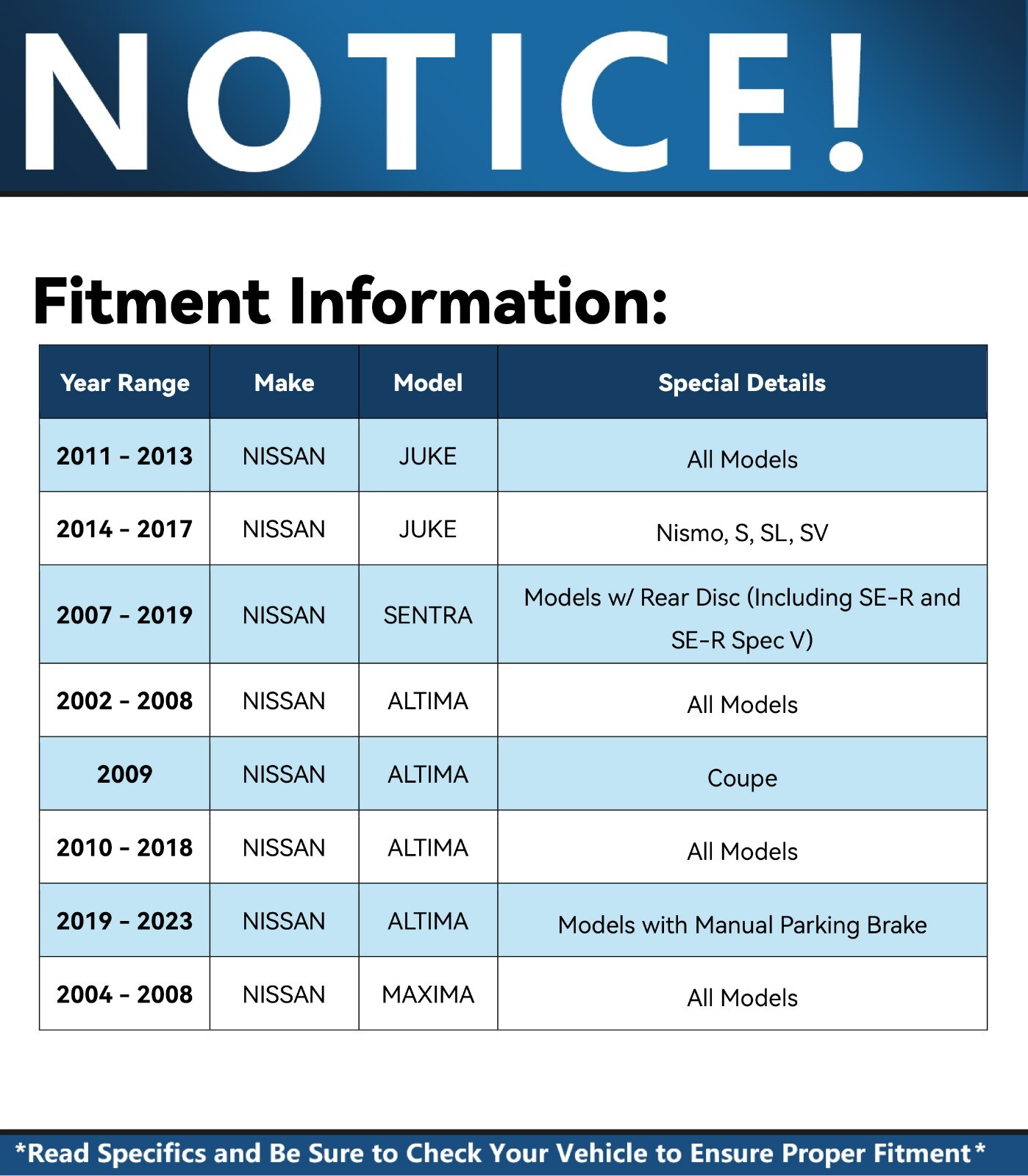 Brakes Kit for Nissan Altima Maxima Sentra Juke Rear Rotors Ceramic Brake Pads