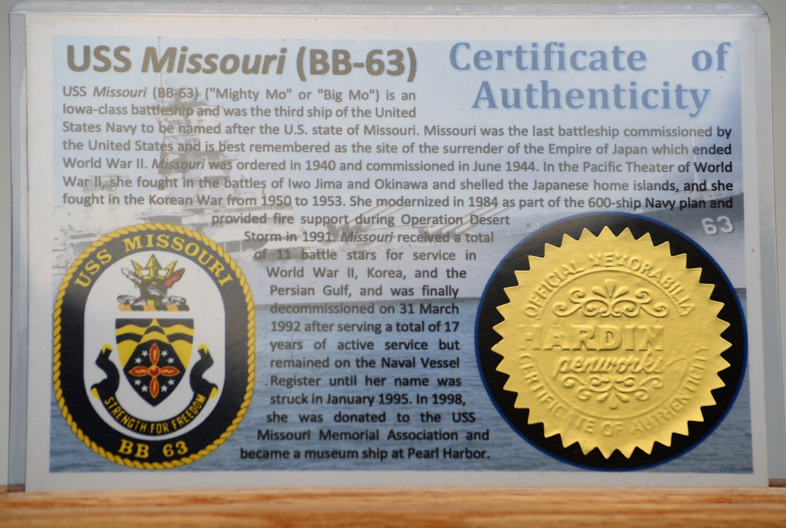 USS Missouri - Gold and Gunmetal Twist Pen made with wood from the USS Missouri