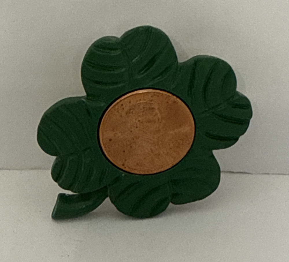 Lucky Penny 4 Leaf Clover Pinback