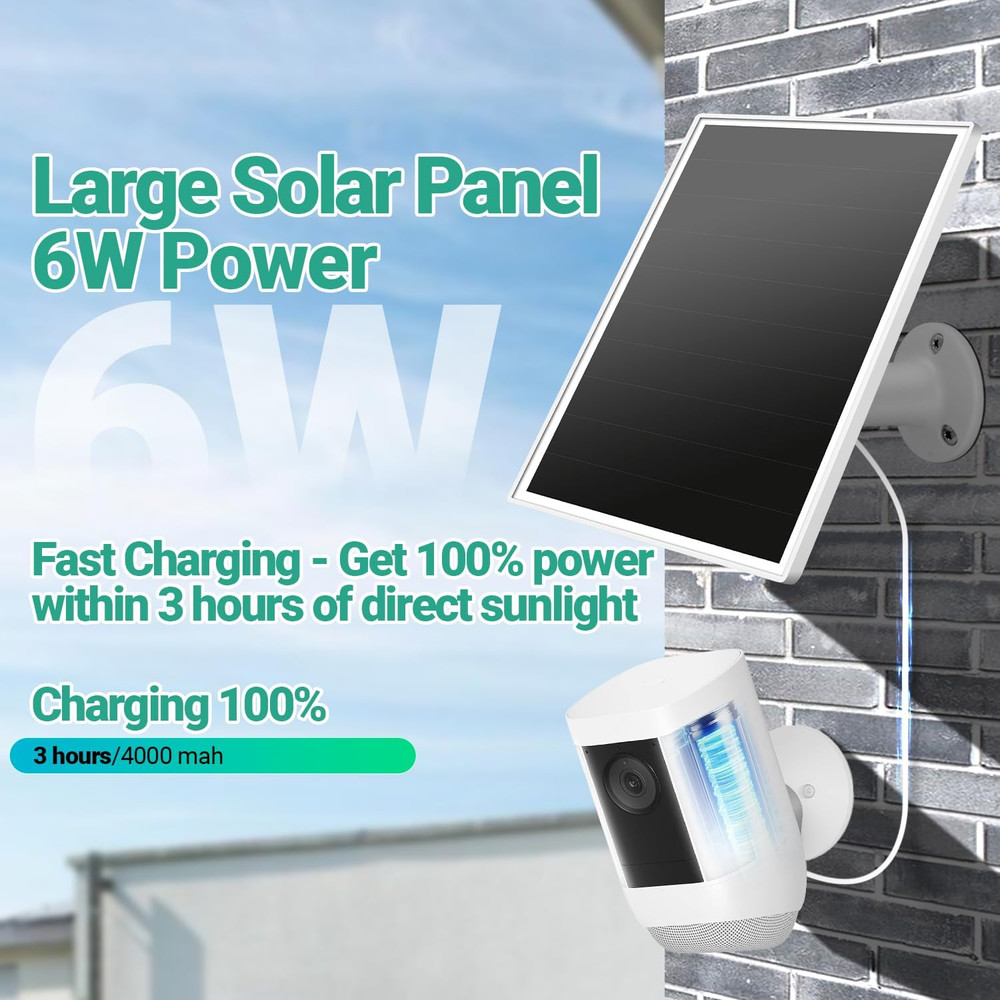 Solar Panel for Ring Camera, 6W Solar Charger with USB-C & Barrel Plug for Ring