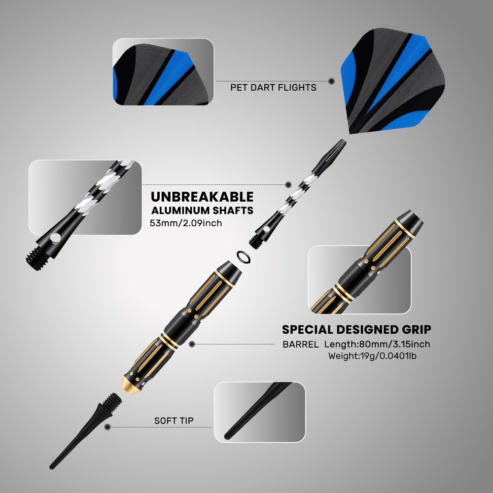 Soft Tip Darts - Professional 3-Dart Plastic Tip Set for Electronic Dartboard...