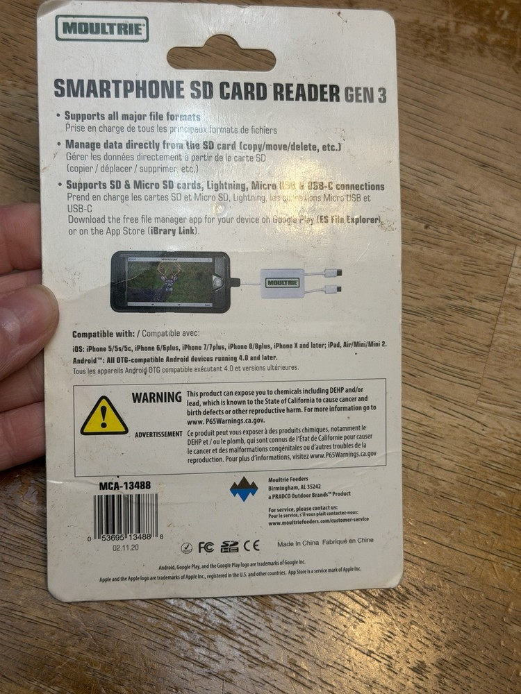 MOULTRIE® SMARTPHONE SD CARD READER Gen 3 MCA-13488 iPhone / Android Compatible