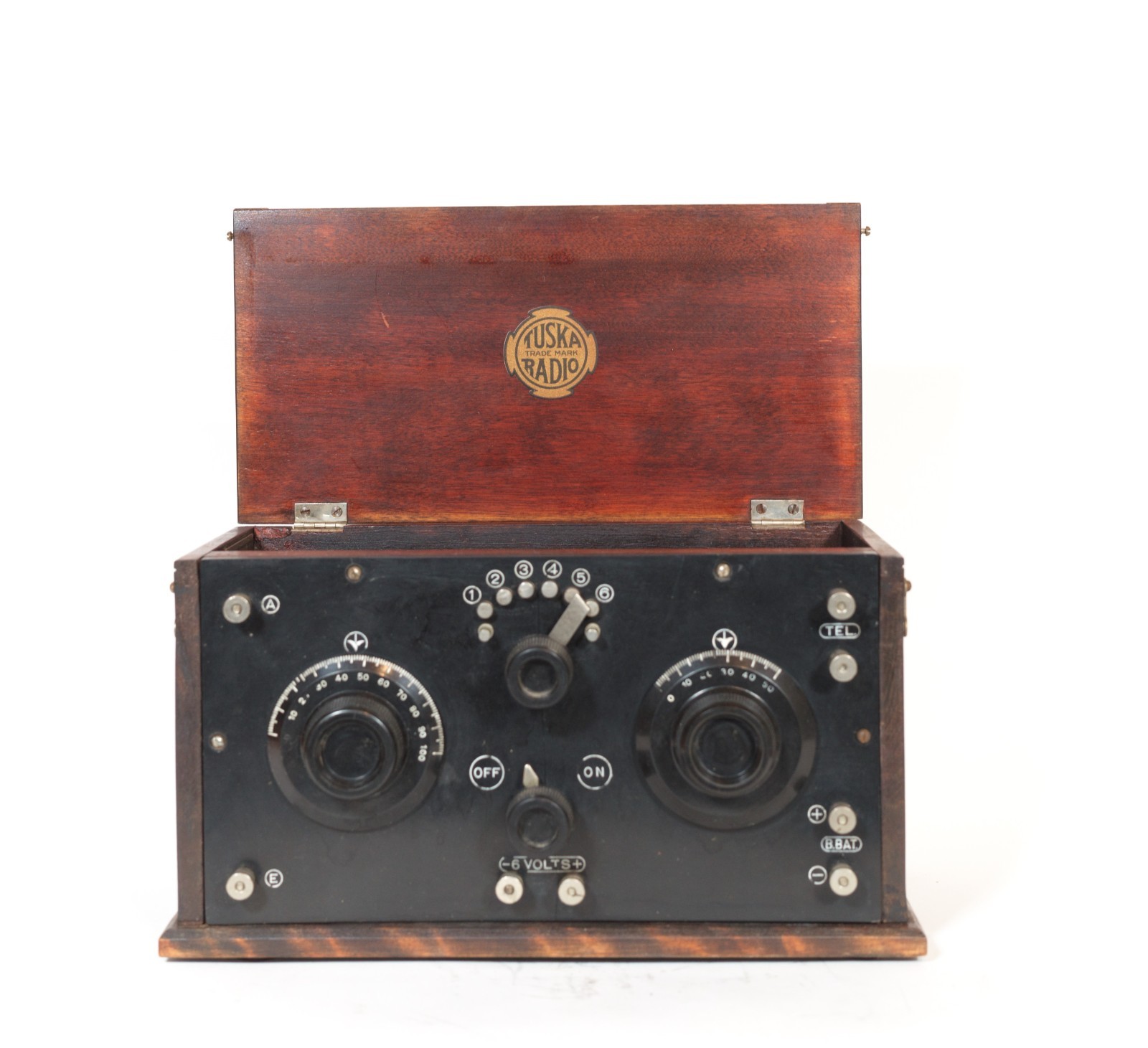 Excellent 1922 Tuska 224 Radio w/Kellogg Headset & Amber Glass 201 Tube * Works