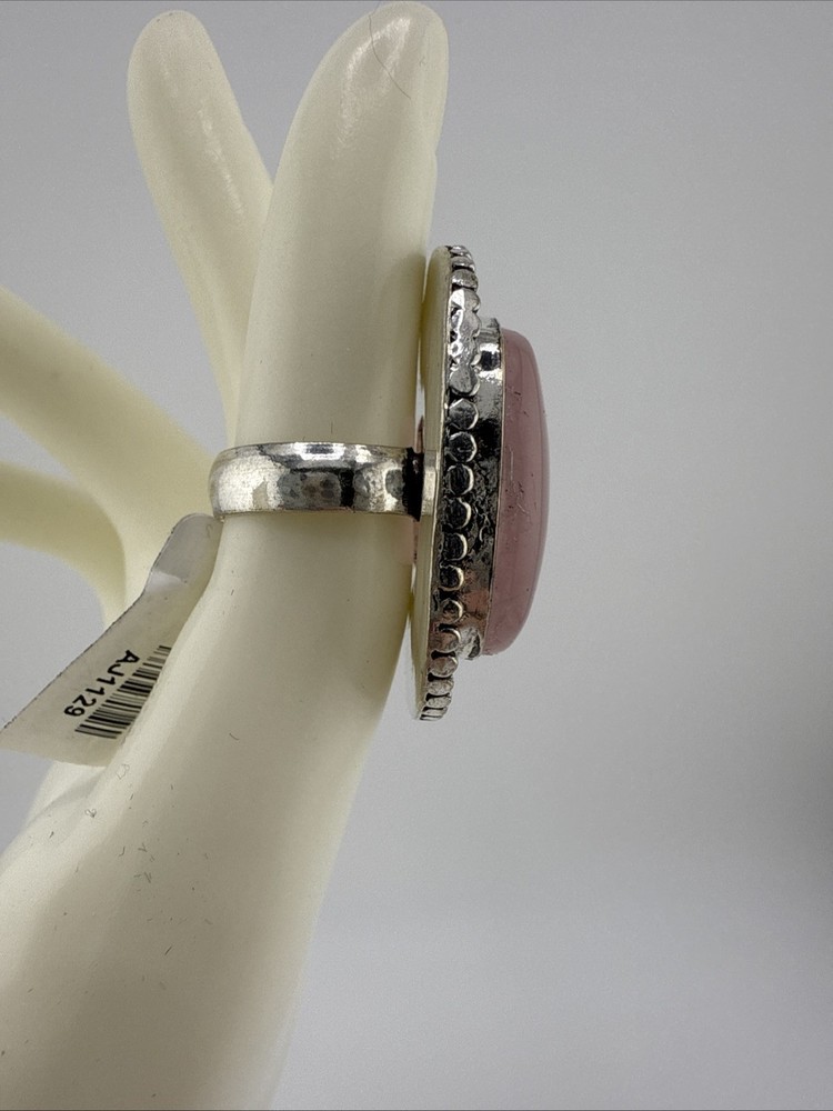 German Silver Rose Quartz Square Statement Ring Size 6 NWT