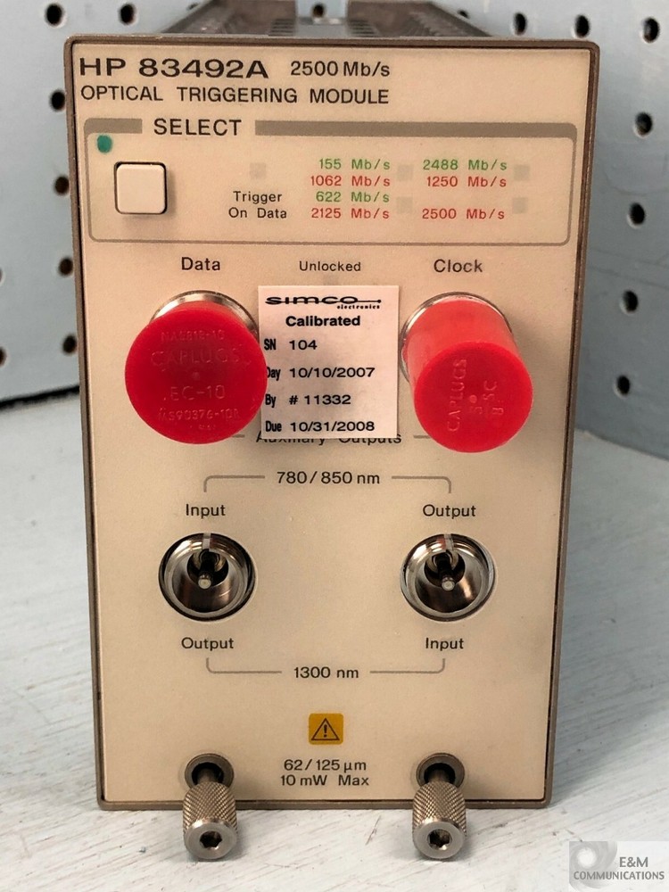 83492A HP AGILENT OPTICAL TRIGGERING CLOCK RECOVERY MODULE 2500 MB/S CALIB 2007