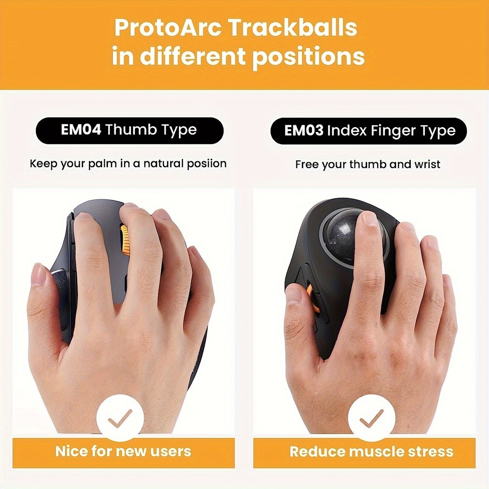 Ergonomic Wireless Trackball Mouse – Rechargeable Thumb-Control for PC & iPad