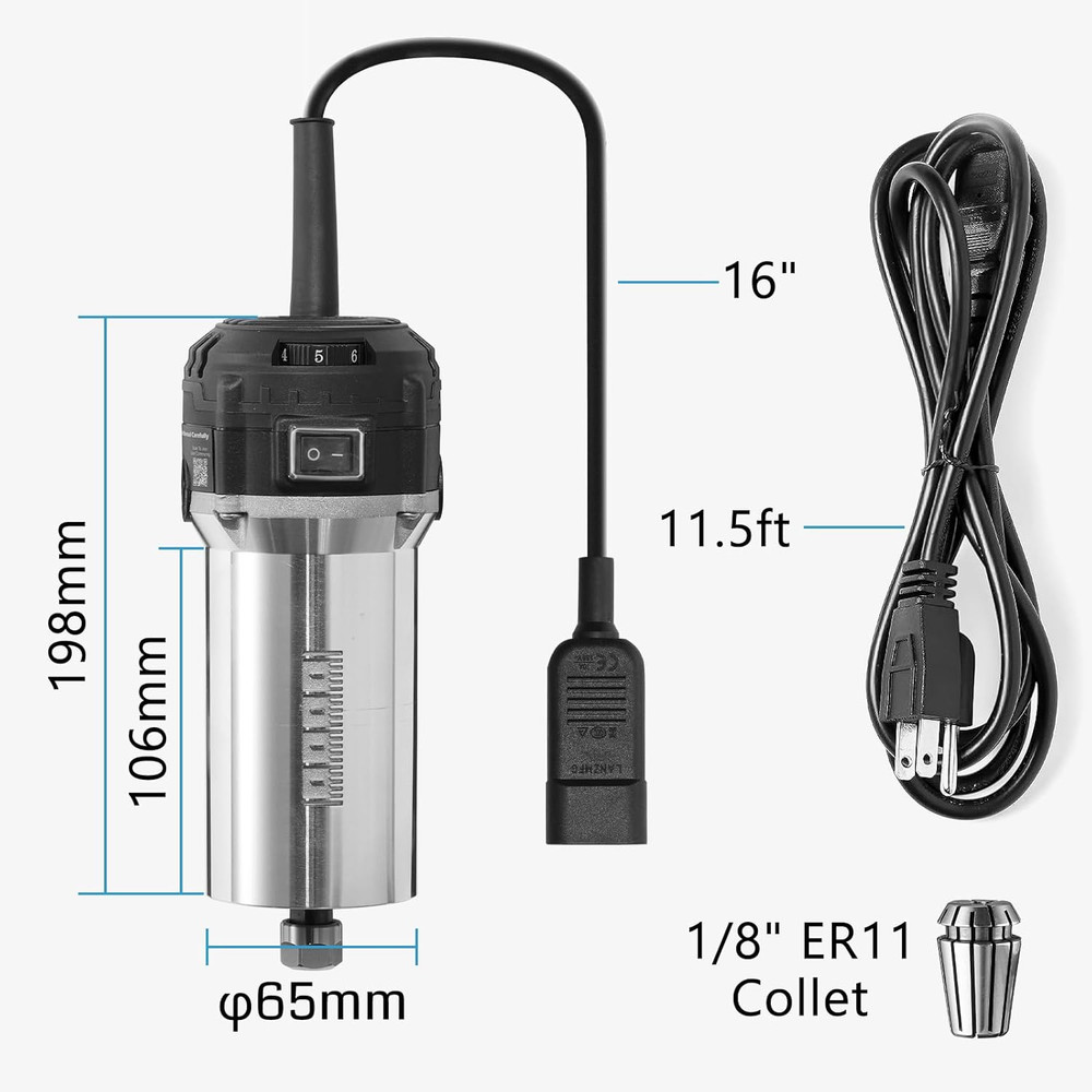 710W Compact Router 65Mm Diameter, 6 Variable Speeds Palm Trimmer Router, with E