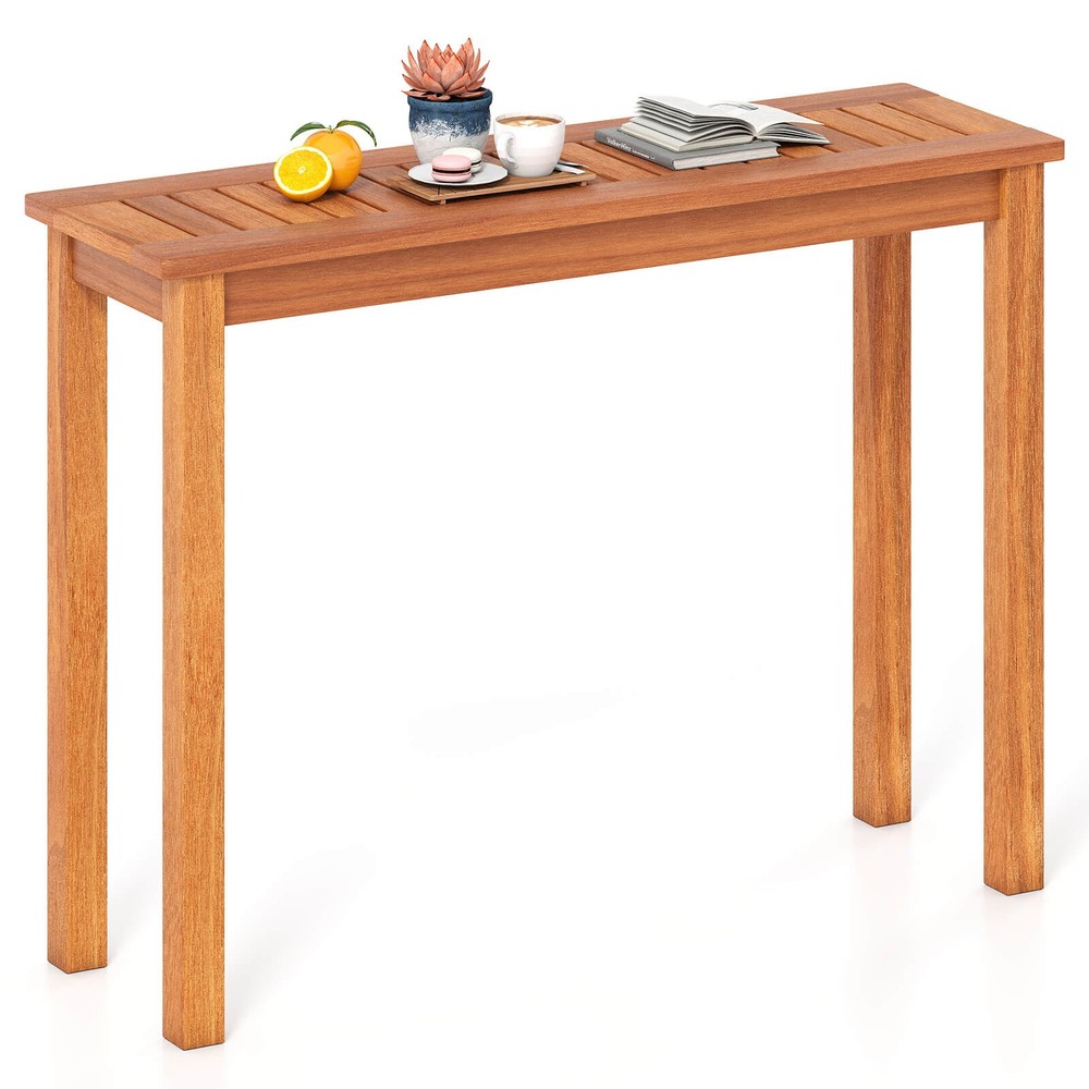 Outdoor Indoor Dining Table w/ Slatted Tabletop Buffet Bar Storage Organizer