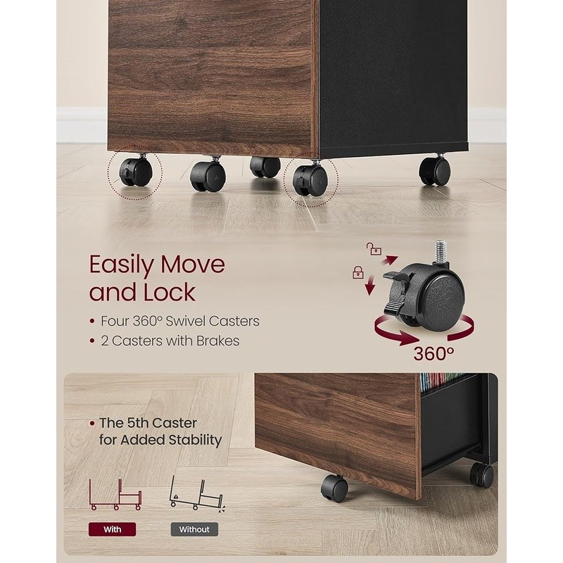 Stylish Rolling File Cabinet W/ 2 Drawers Lockable Casters Space Saving Storage