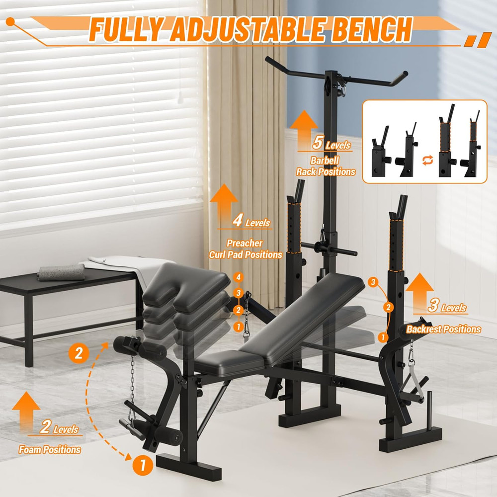 Adjustable Weight Bench, Foldable Flat Incline Decline Workout Bench & All-In-On