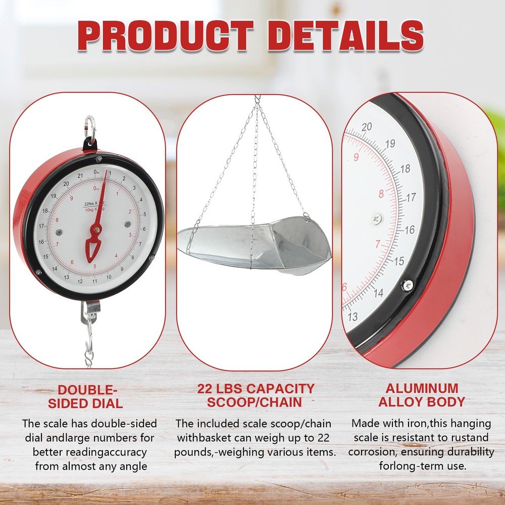 22lbs Double-sided Supermarkets Dial Hanging Scale Circular Hanging Scale