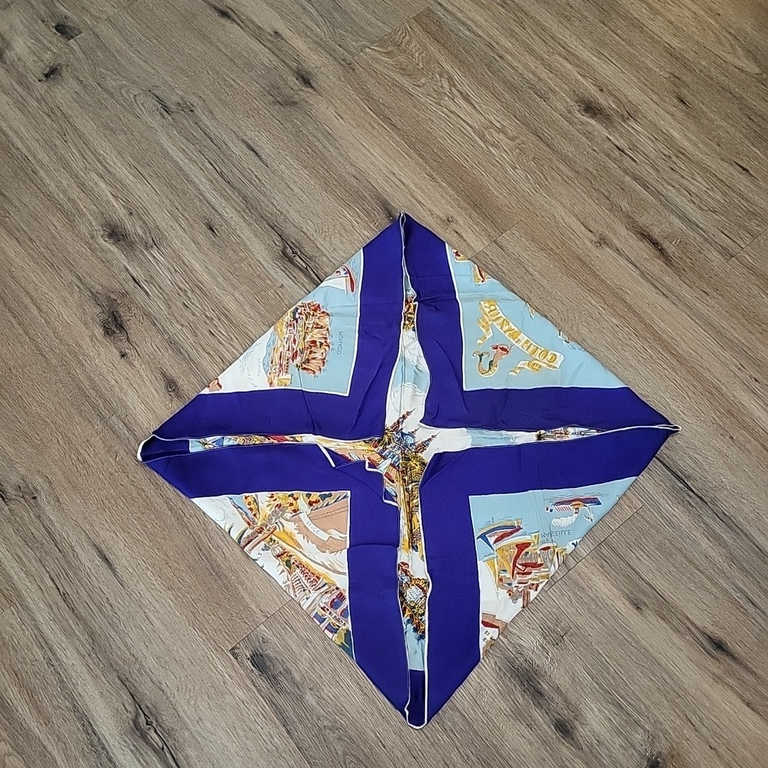 Vtg 50s/60s Côte d'Azur Silk Souvenir Scarf - French Riviera Map Mermaid 30"