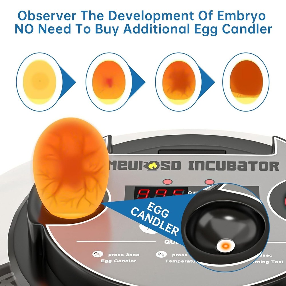 12-24 Egg Incubator with Humidity Display, Egg Candler, Automatic Egg Red