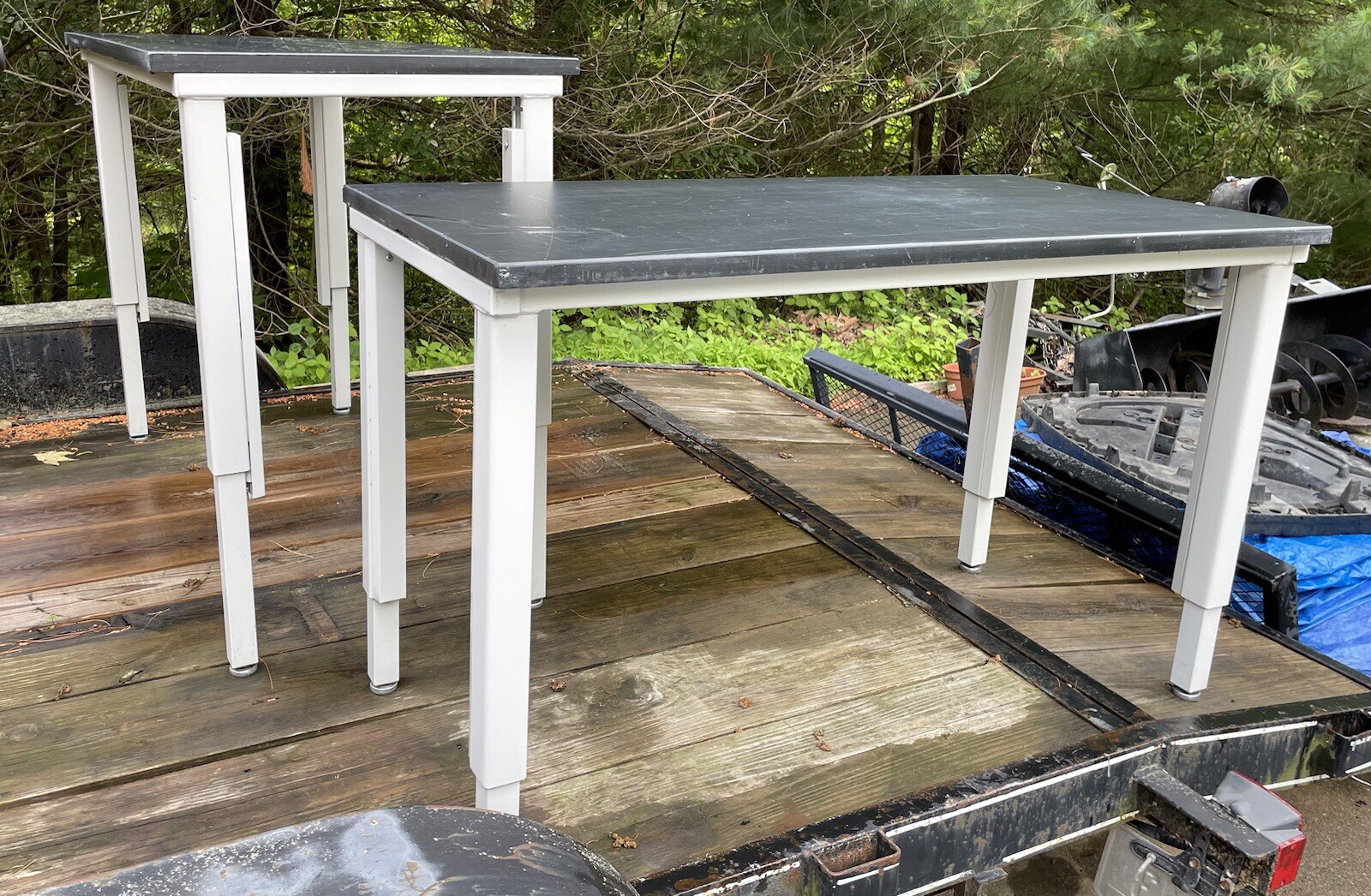 Lab Table 24"W x 48"D Black Top Light Gray Metal Adjustable Height Legs