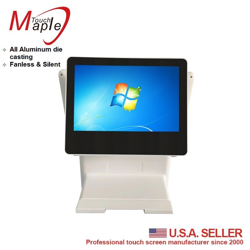 White 15" POS touch computer all in one  with 10.1" second display