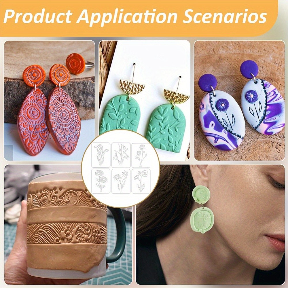 1set Acrylic Clay Seal Modeling Tools Rectangle with Flower Pattern