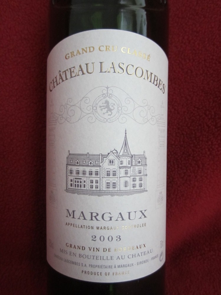 2003 Chateau Lascombes empty wine bottle with cork