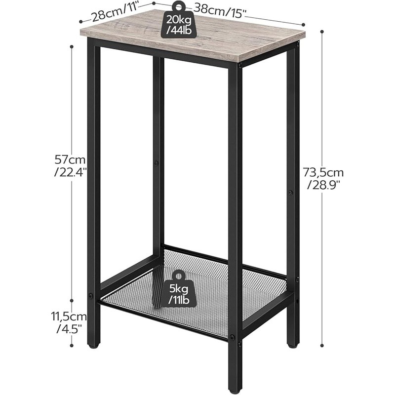 Tall Side Table Adjustable Height Rustic Industrial Nightstand Entryway Storage