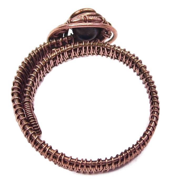 Peridot Adjustable Ring, Woven in Copper Wire