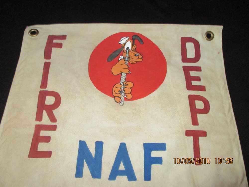 WWII DISNEY PLUTO USN NAF INYOKERN FIRE DEPT WALL COMMAND POST FLAG