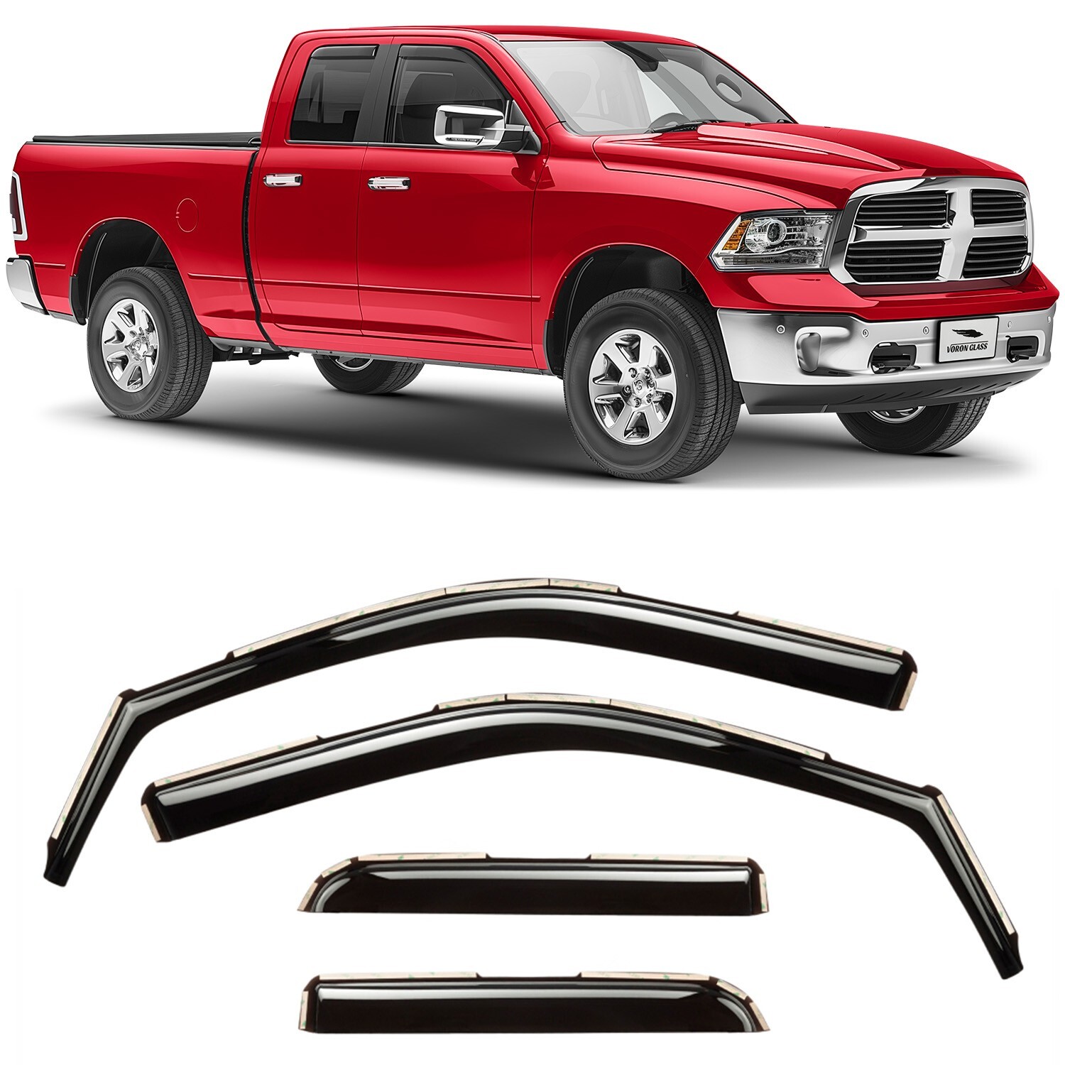 Sun Rain Visors Wind Rain Guards for 2009-2018 Dodge RAM Quad Cab