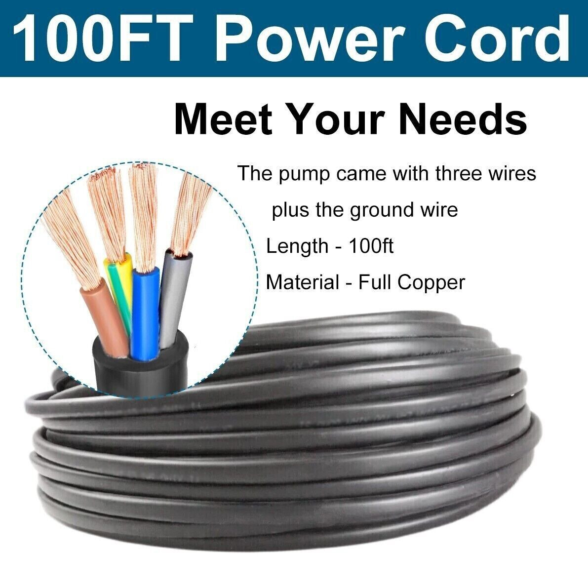 1 HP 3" Deep Well Submersible Pump, 110V, 60Hz, 13GPM, 247 ft Max,100ft Cord