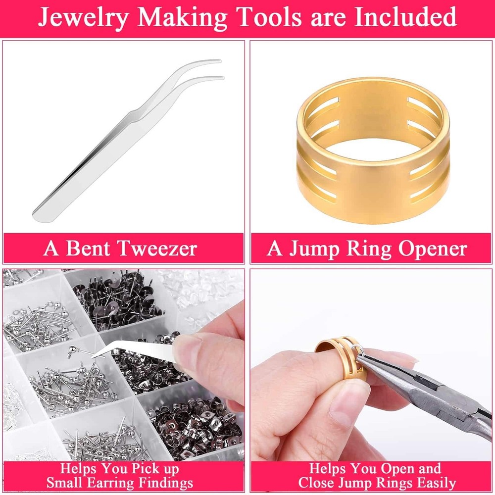Cludoo Earring Making Kit - 2393 Pcs Hypoallergenic Small, Silver