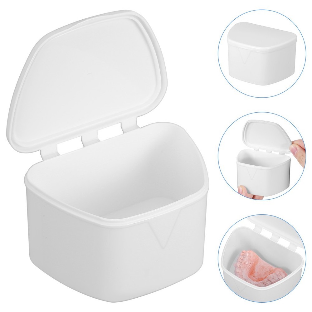 Portable Denture Case Retainer Case Hinged Lid Snaps Mouth Guard Storage Box