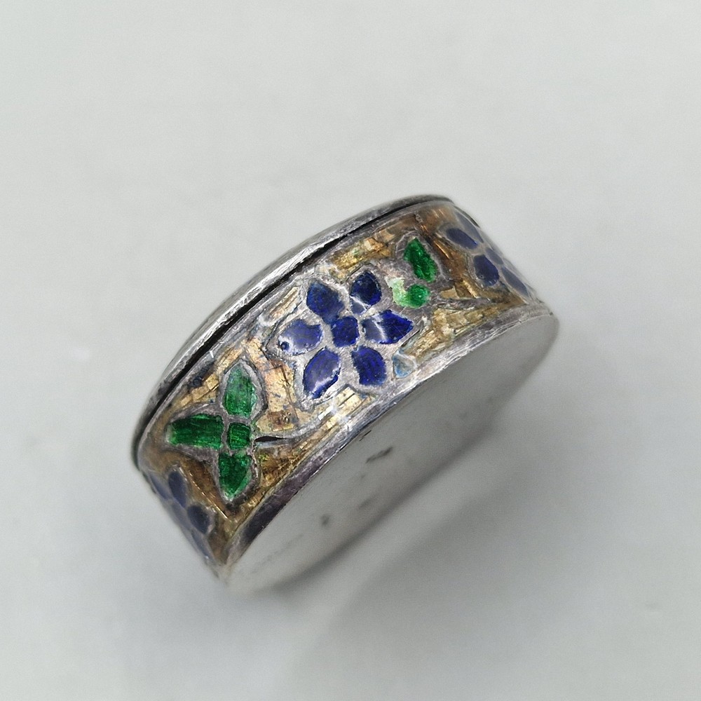 Vintage Sterling Silver & Enamel Pill Box