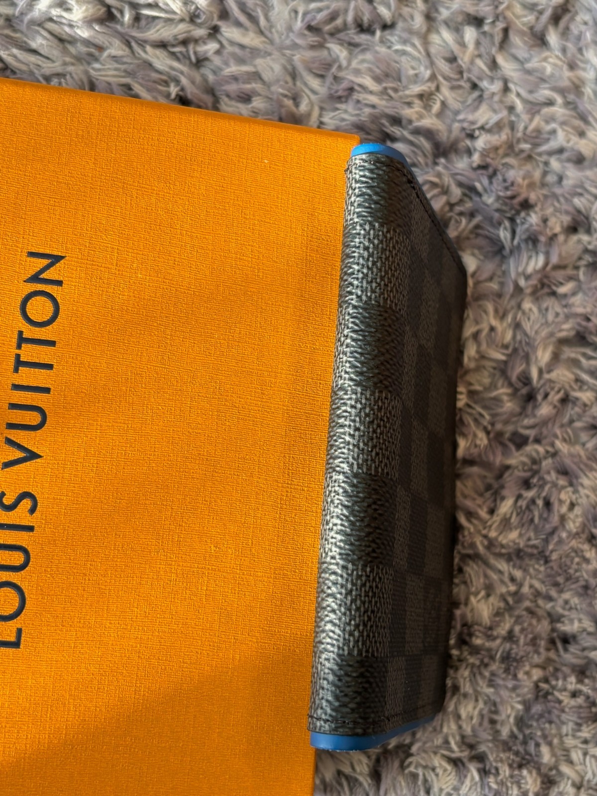 AUTH Louis Vuitton N64432 Damier Graphite Blue Edge Card Case Wallet AB LV