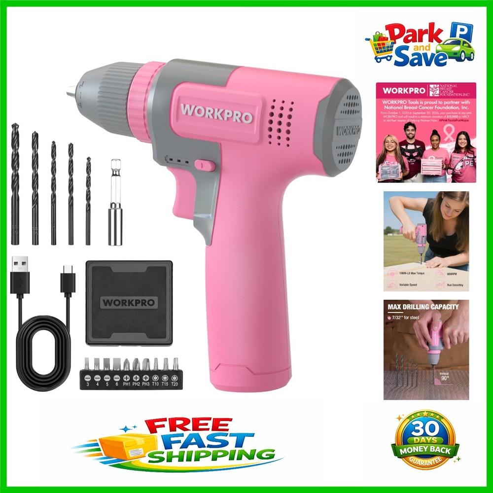 Versatile and Chic 8V Pink Cordless Drill with USB-C Charging & Variable Speed