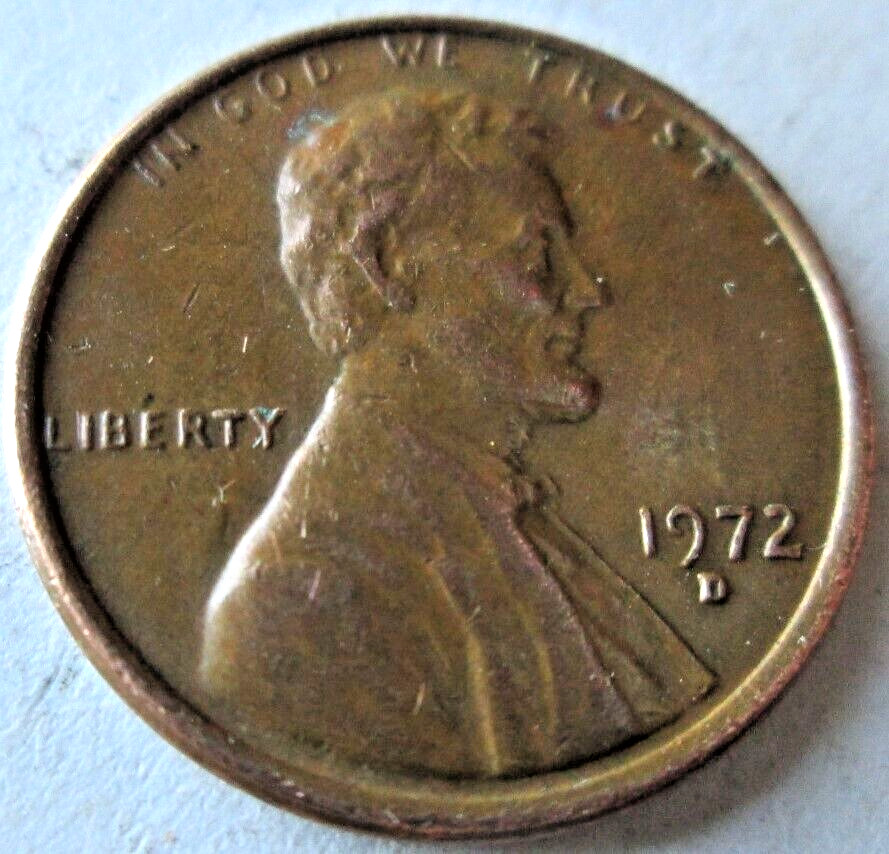 1972-D MEMORIAL CENT, MILD DIE CLASH ERROR, BROWN, XF, CIRCULATED