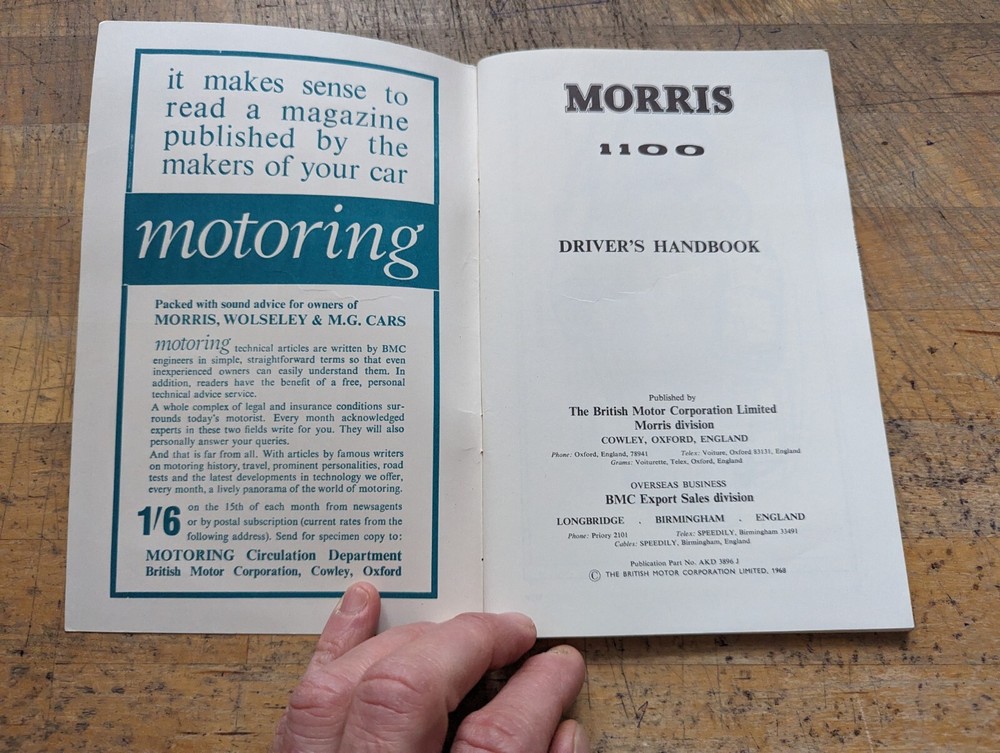 1968 Morris 1100 Drivers Handbook