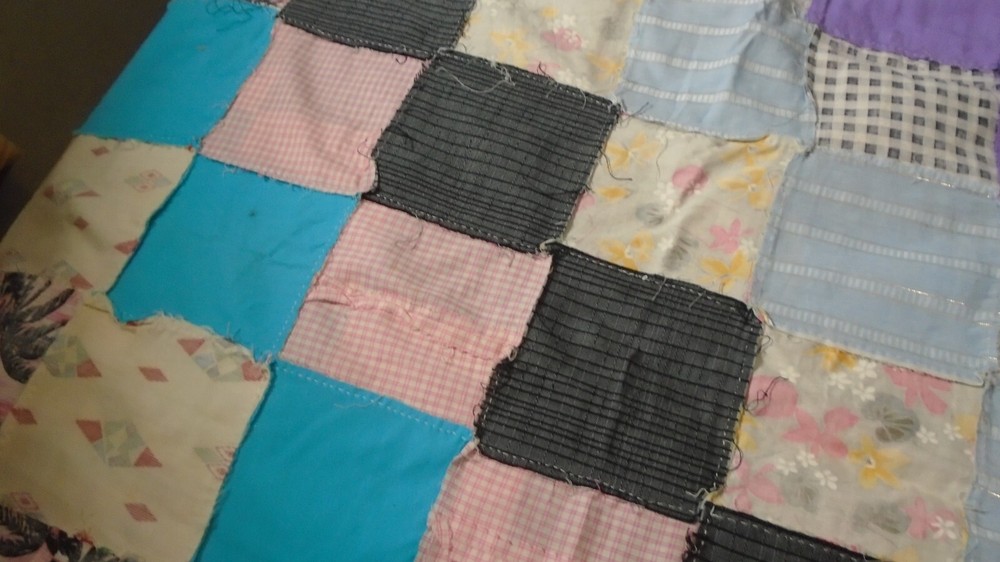 Multicolor Cotton Fabric DIAMOND Pattern Quilt Top ONLY 84" x 67"