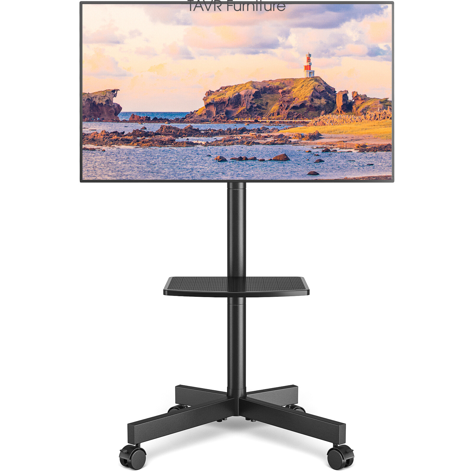 Mobile Rolling TV Cart Stand with Wheels for 32 to 60 inch Flat TVs, Black Shelf