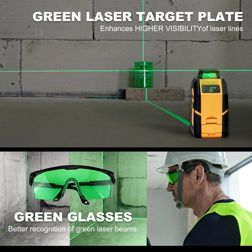 Self-Leveling 360° Green Laser Level with Tripod & Target Plate - 100Ft Range