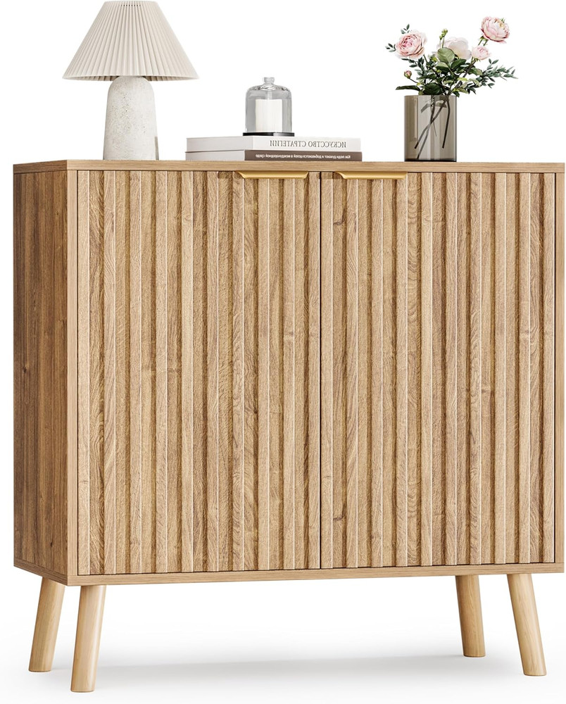Stylish Fluted Storage Cabinet & Buffet - Multifunctional Wooden Console Table