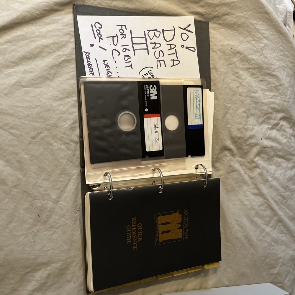 Vintage Computer Software Manual Book Database Three For 16 Bit Pc 1984 + Discs