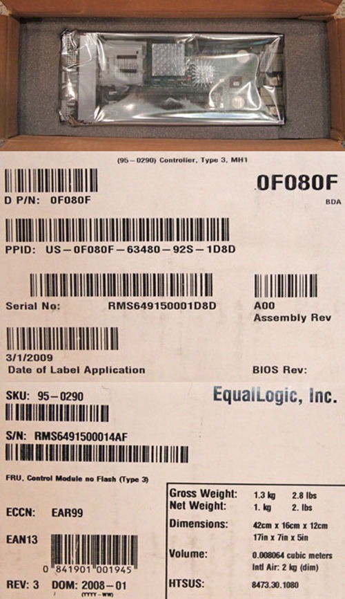 EQUALLOGIC DELL CONTROL MODULE NO FLASH TYPE 3 0F080F 95-0290 NEW!