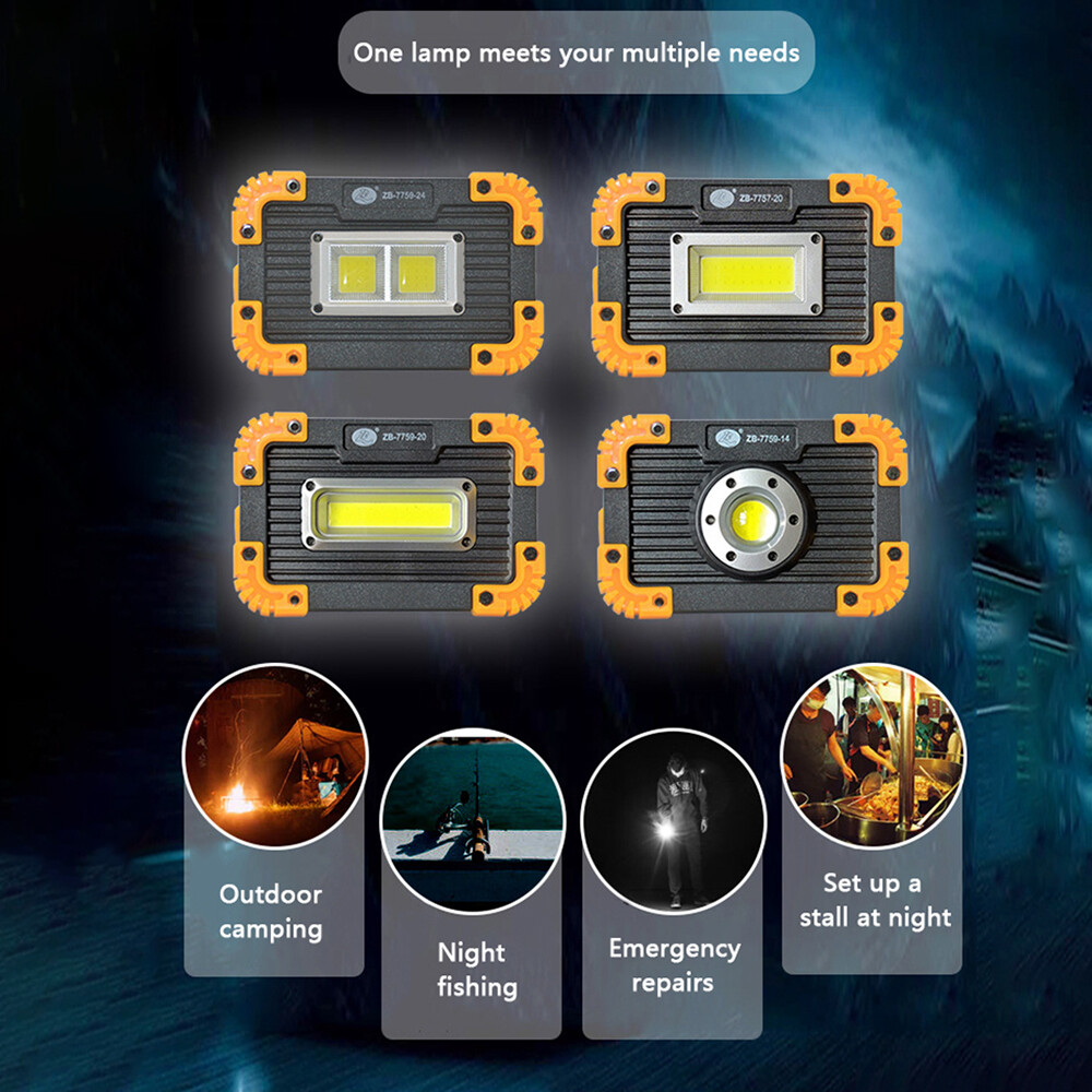 2X USB Rechargeable COB LED Work Light Lamp Floodlight Camping Emergency Torch