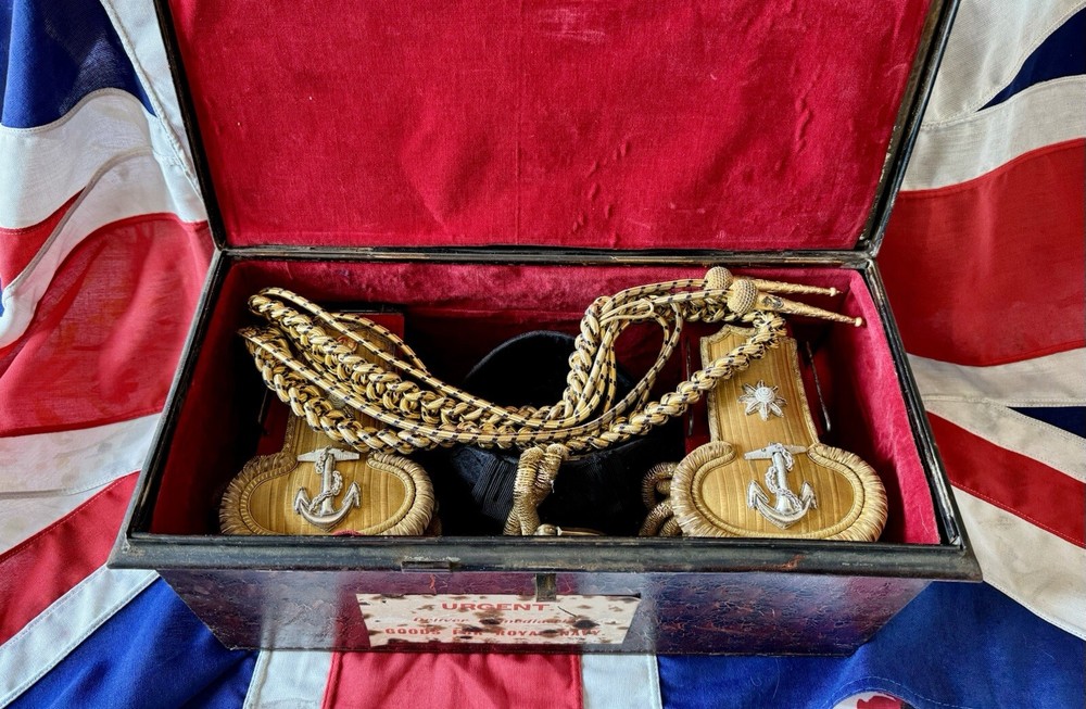 1920’s Royal Navy Officers Gold Braided Bicorne Hat & Dress -Lt J. De. F Jago RN