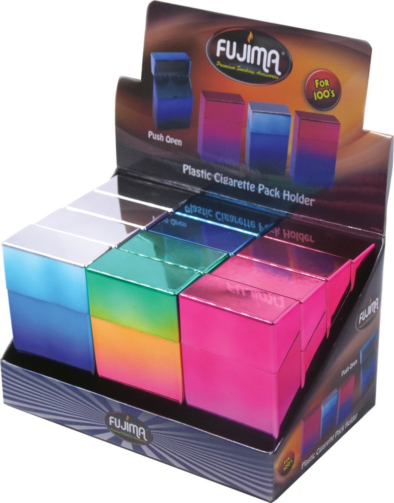 12 Assorted Gradient Design Push Open Cigarette Case Pack Holders for 100mm