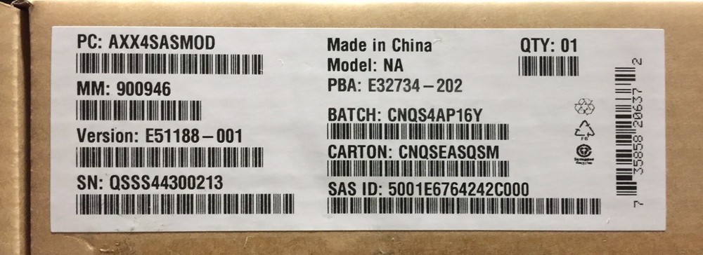 Intel AXX4SASMOD Integrated Server RAID Module  New Bulk Packaging