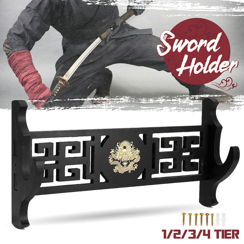 Japanese Samurai Sword Katana Holder Stand Wall Mount Dragon Pattern 1~4 Tier